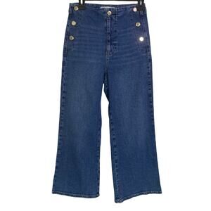 Zara Sailor Button High Rise Wide Leg Cropped Jeans Women's Size 6